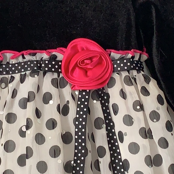 Bonnie Baby Black Velvet Polka Dot Dress Pink Rose 18M - Picture 4 of 14